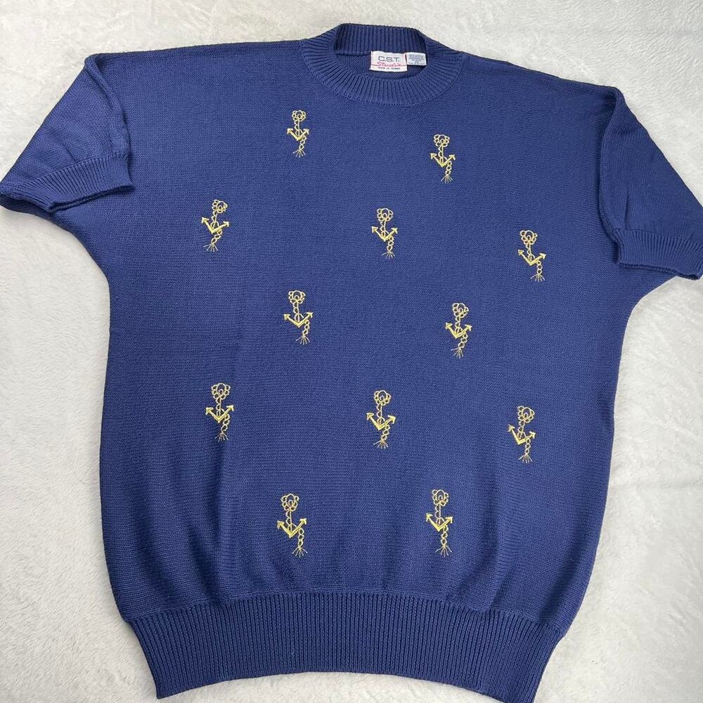 C.S.T. Studio Vintage Navy Blue embroidered Gold anchors women’s sweater size 2X